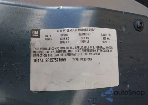 2005 Chevrolet Cobalt Ls from USA, damaged, VIN 1G1AL52F357571659